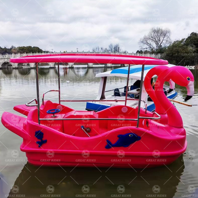 Flamingo Themed PE Plastic Paddle Boat with Foot Drive for Family Recreation on Calm Lakes and Park Attractions