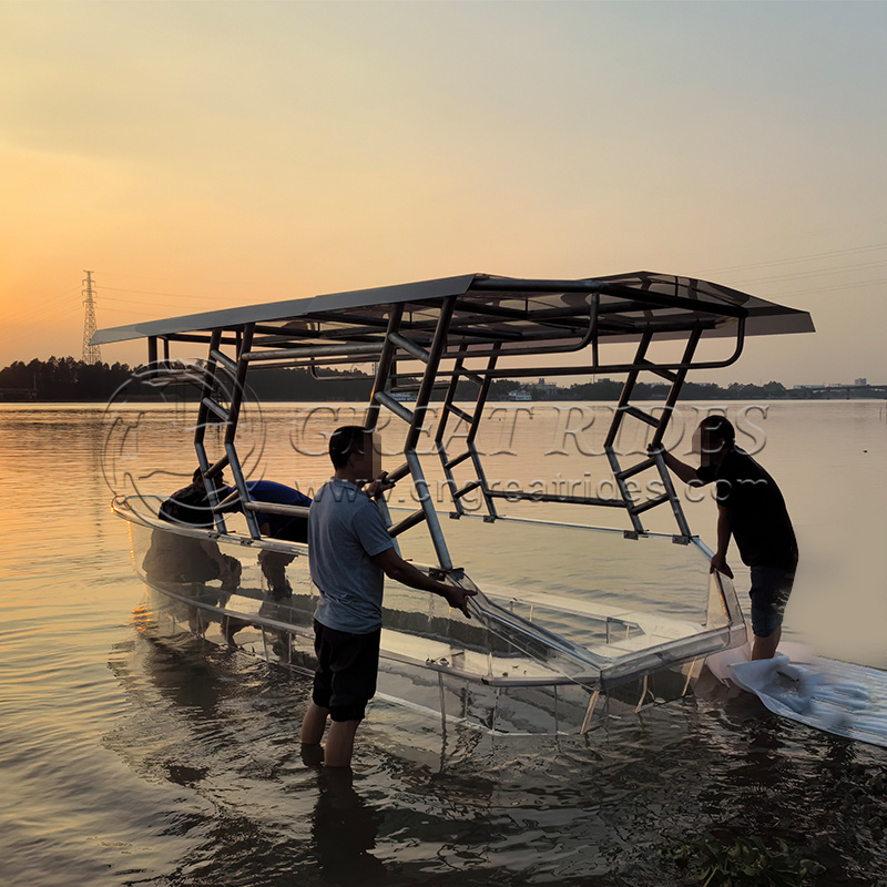 China Manufacturers 5.5m Transparent Polycarbonate Boat 12 Searter See Through Boat with 20-40HP Motor for Sale