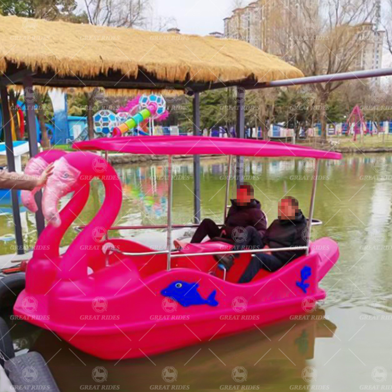 Flamingo Themed PE Plastic Paddle Boat with Foot Drive for Family Recreation on Calm Lakes and Park Attractions