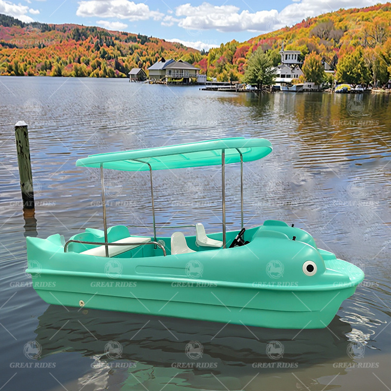 Dolphin Theme 5-Seat Electric Paddle Boat Stable PE Plastic Material for Kids Water Playground Attractions for Outdoor Drifting
