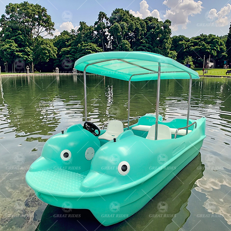 Dolphin Theme 5-Seat Electric Paddle Boat Stable PE Plastic Material for Kids Water Playground Attractions for Outdoor Drifting