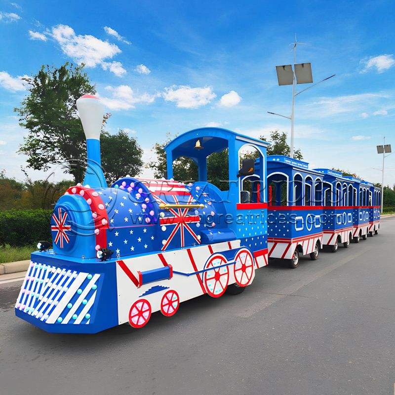 Low Price Tourist Attraction Amusement Park Family Games Electric Battery Drive England Vintage Trackless Train Ride