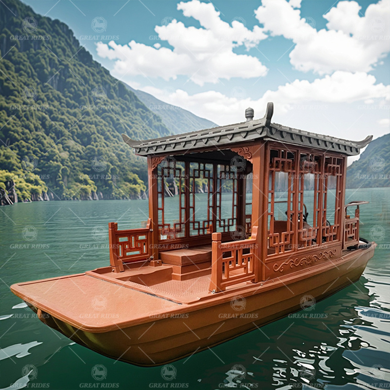 Chinese-Style Tourist Pleasure Boat with Pe Hull and Traditional Roof for Water Resorts