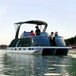 Customized Electric Motor Aluminum Luxury Pontoon Fishing Boat 25 Feet 14 Capacity House Boat Outboard Engine Yachts