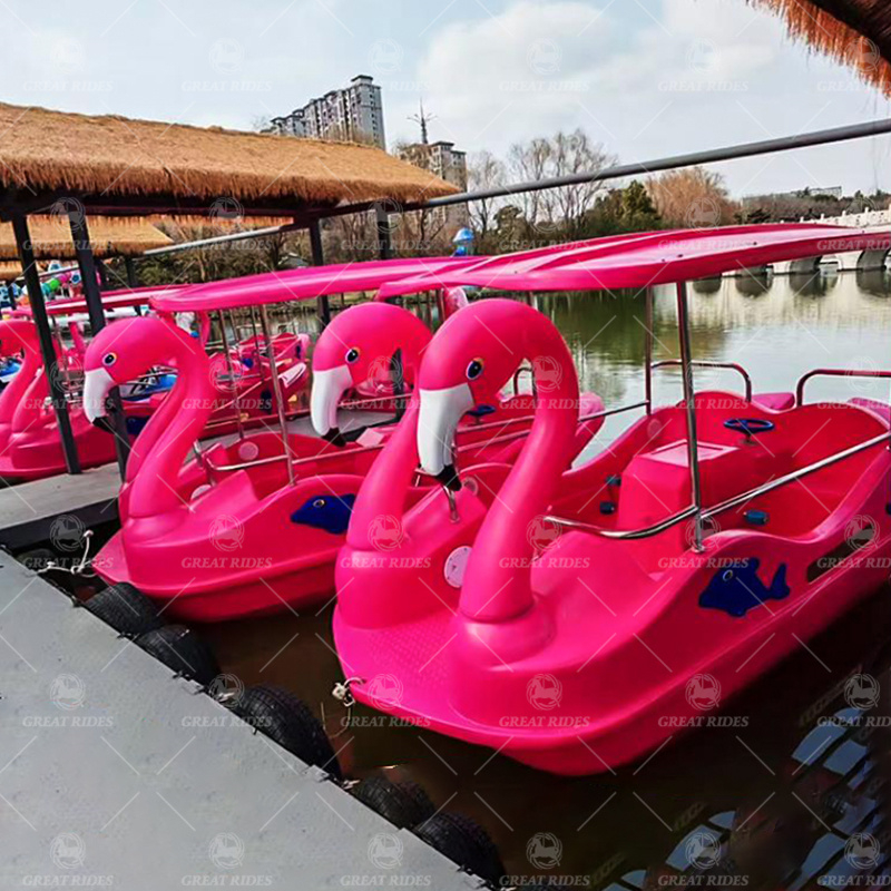 Flamingo Themed PE Plastic Paddle Boat with Foot Drive for Family Recreation on Calm Lakes and Park Attractions