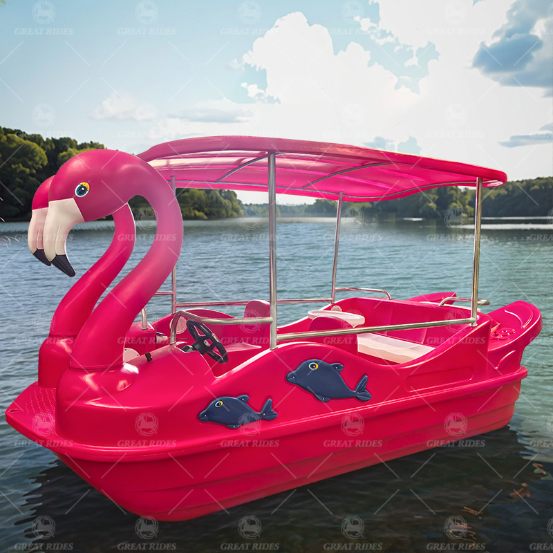 Flamingo 4-5 Seater Electric Boat PE Made Stable Drifting for Water Parks Lakes Family Rental Business
