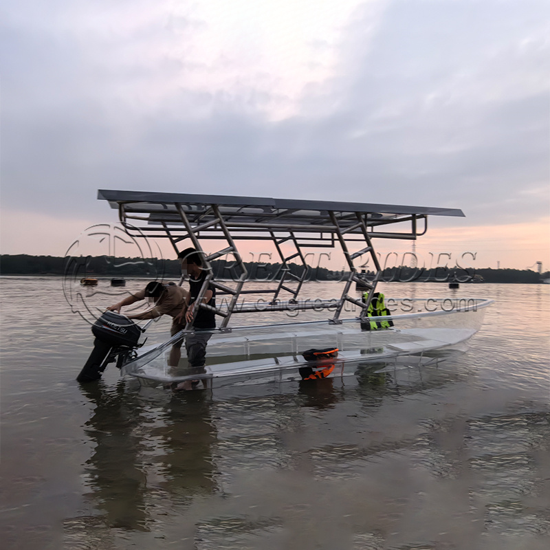 China Manufacturers 5.5m Transparent Polycarbonate Boat 12 Searter See Through Boat with 20-40HP Motor for Sale