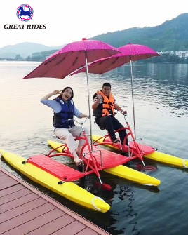 High Quality LLDPE Water Bikes Pontoons Banana Tubes Floating Family Foot Pedal Boats Bicycles 