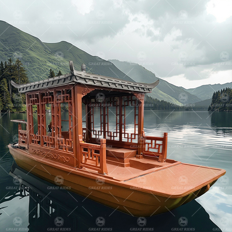 Chinese-Style Tourist Pleasure Boat with Pe Hull and Traditional Roof for Water Resorts