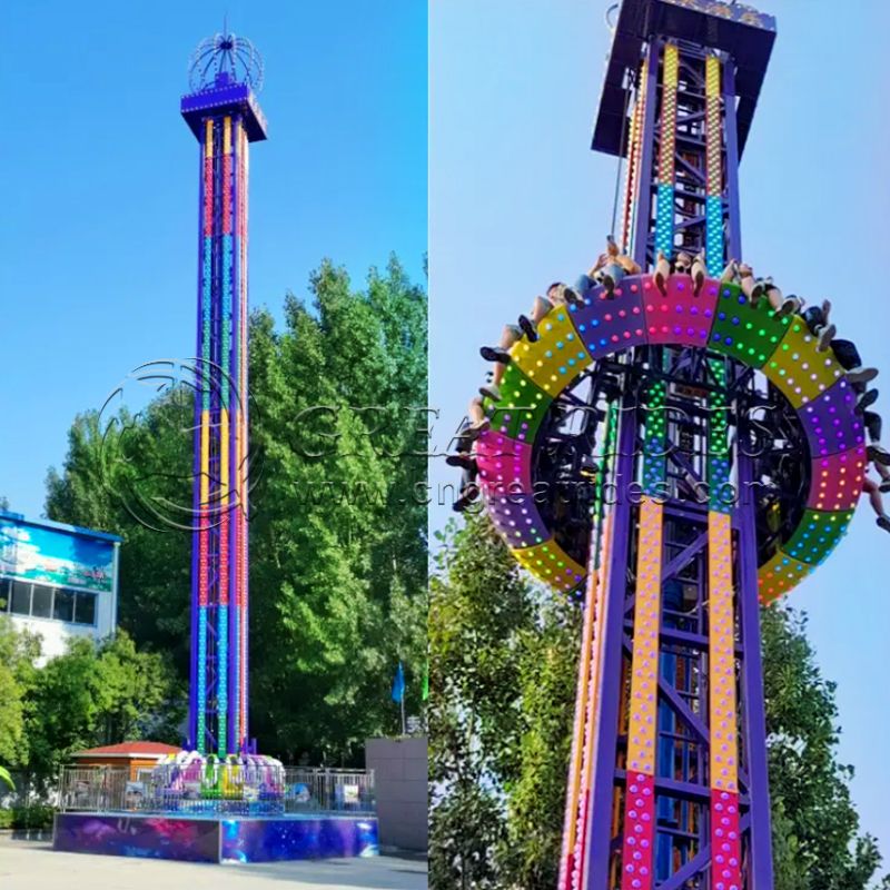 Earn money cheap amusement park attraction free fall simulator sky drop rotating tower for kids